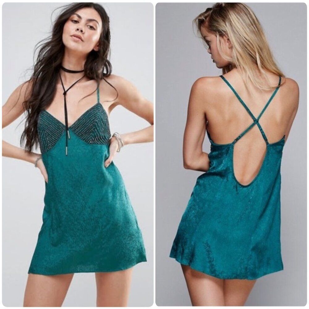FP Intimately Emerald Forest Green Strappy Shooting Starts Micro Mini Dress S